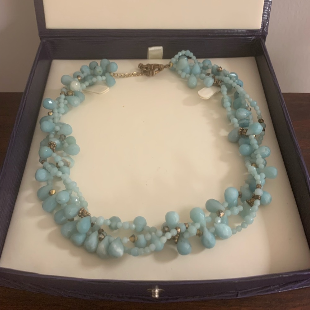 Vintage Amazonite toggle necklace. Gold accents. 16 - 18” length